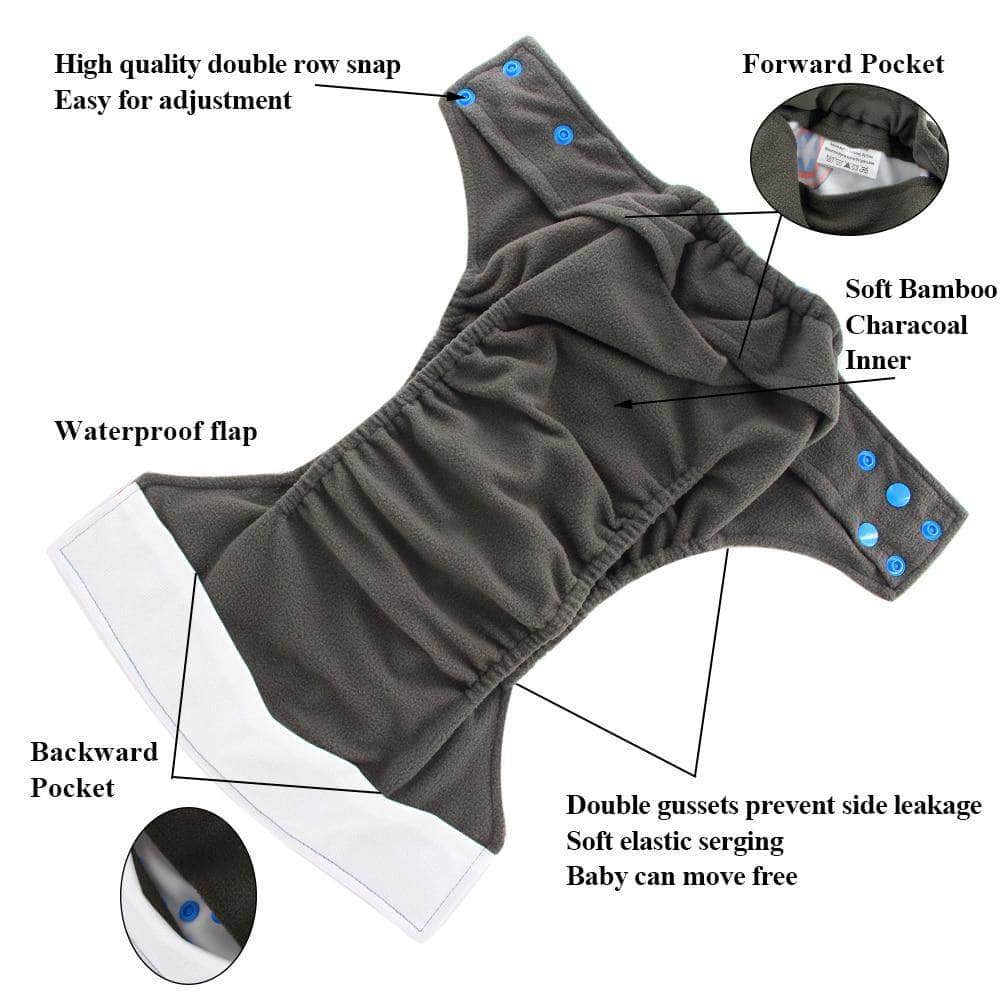 Sewn in Insert Double Gussets by Ohbabyka Baby Nappy Pocket Bamboo Charcoal Cloth AIO Diapers 