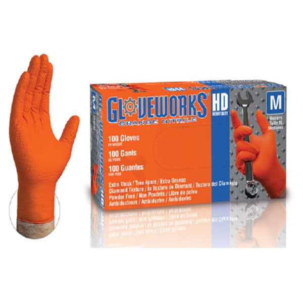 GLOVEWORKS Orange Nitrile Industrial Latex Free Disposable Gloves Case of 1000 