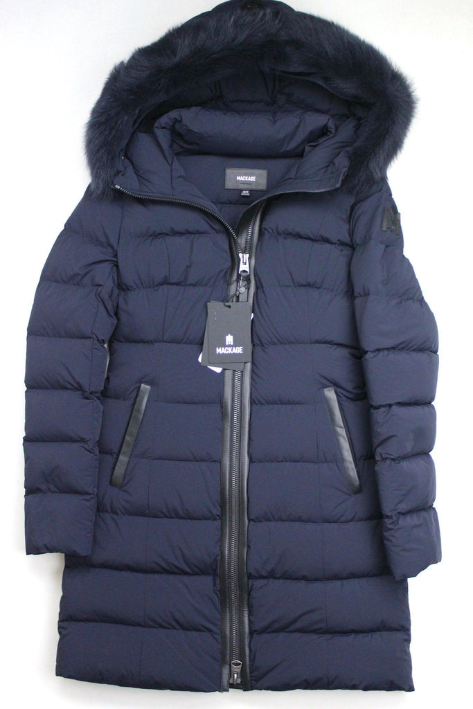 Mackage Calla Womens Fur Down Puffer Coat Jacket XS Navy Blue