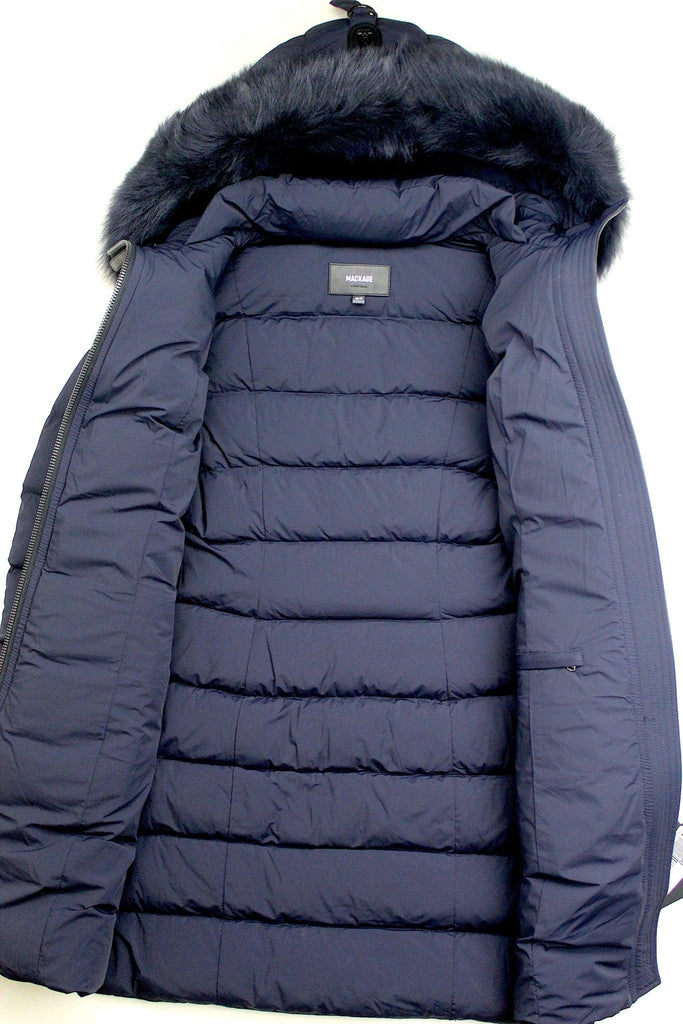 Mackage Calla Womens Fur Down Puffer Coat Jacket XS Navy Blue