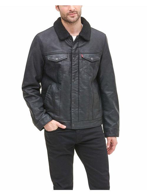 men's levi's faux leather trucker jacket