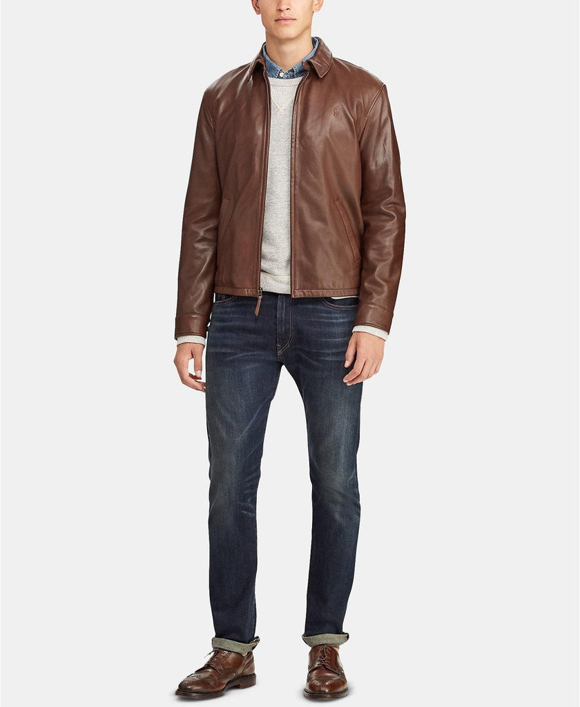 ralph lauren men's brown leather jacket