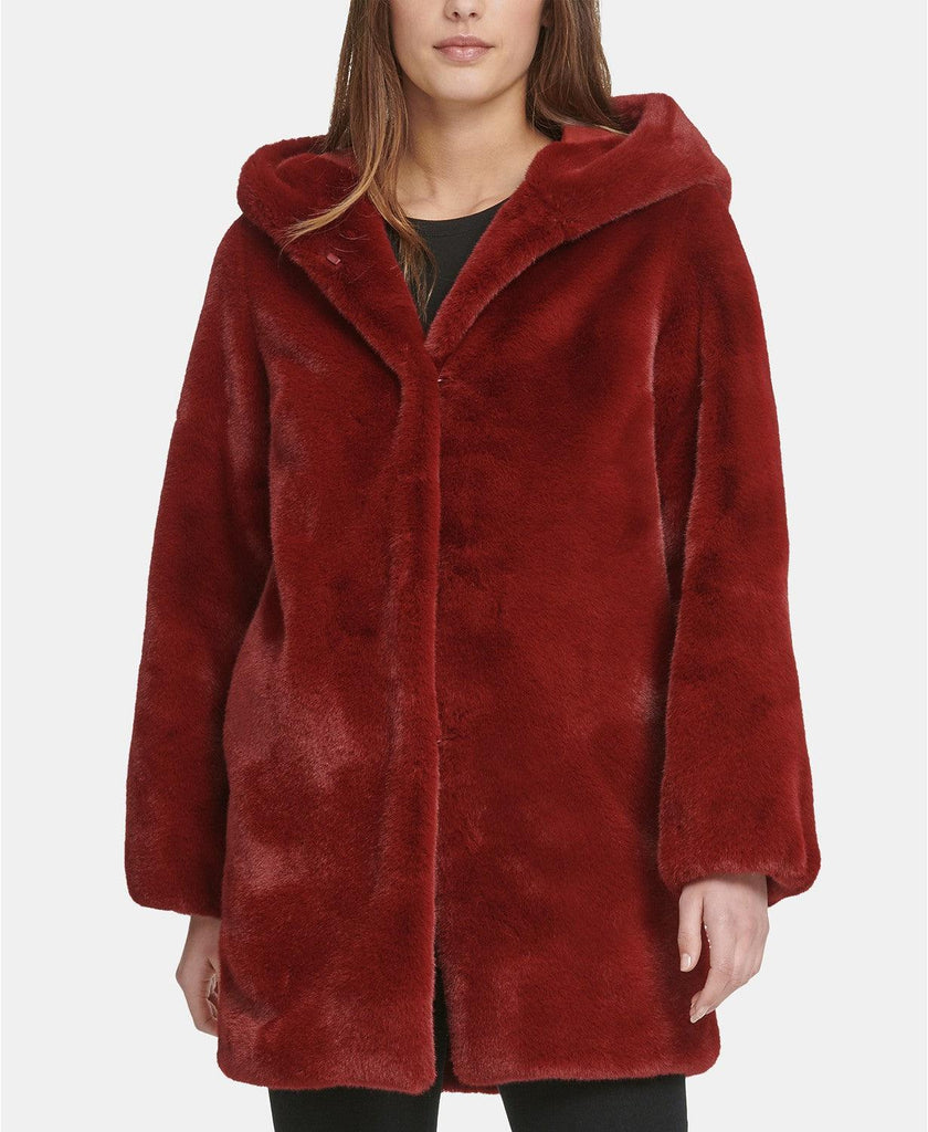 dkny red fur coat