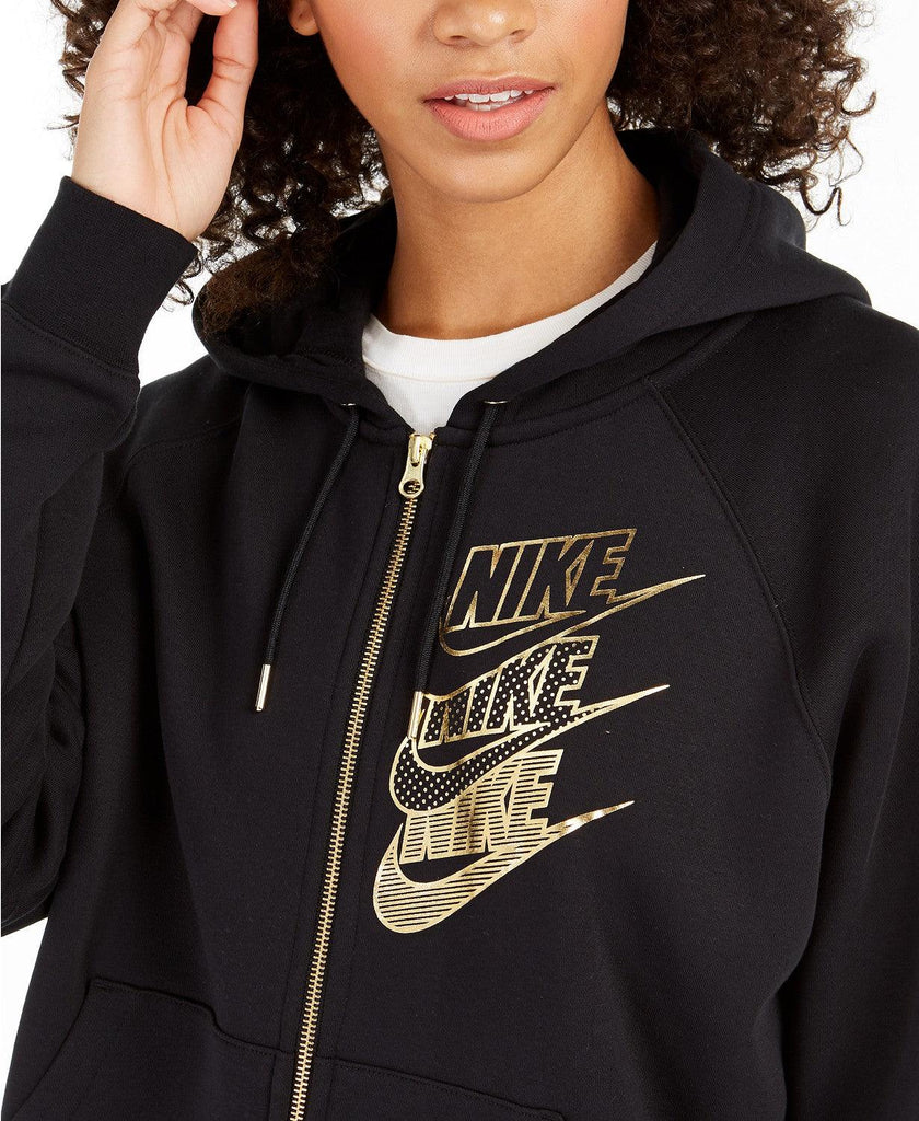 nike women's sportswear shine metallic logo zip hoodie