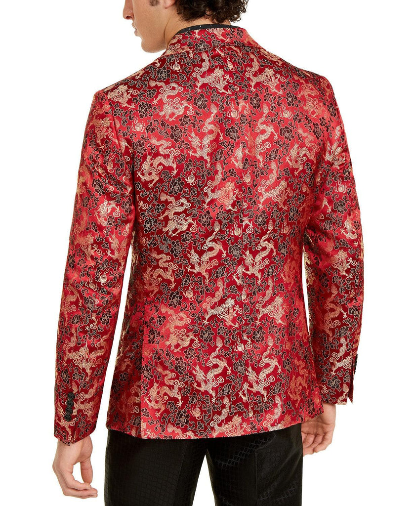 Tallia Mens Suit Seperate Red Black Size 50 R Blazer Sequined Satin $350 046
