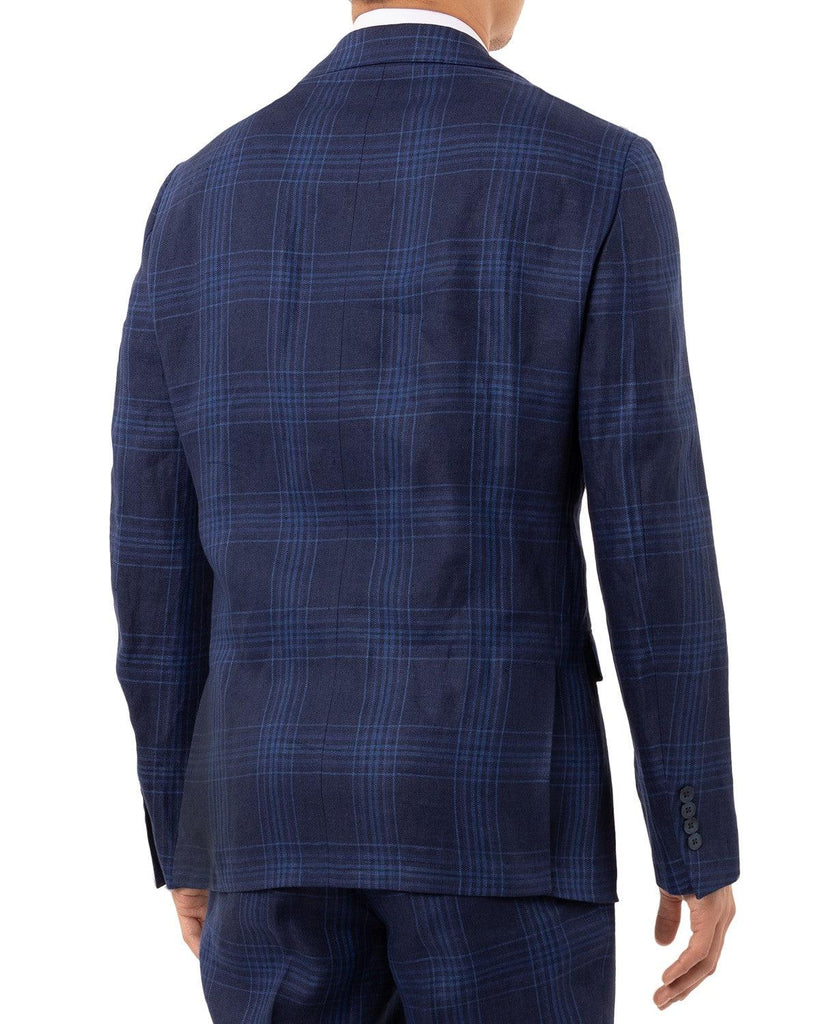 Tallia Mens Blazer Blue Size 40 Slim Fit Plaid Suit Separate Jacket $425 #004