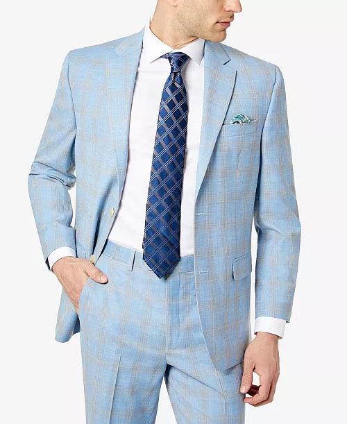 SEAN JOHN Men's Classic-Fit Suit Jacket Light Blue Plaid 40L Two Button