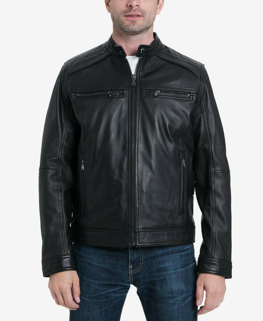 Michael Kors Men's Perforated Faux Leather Moto Jacket - Espresso