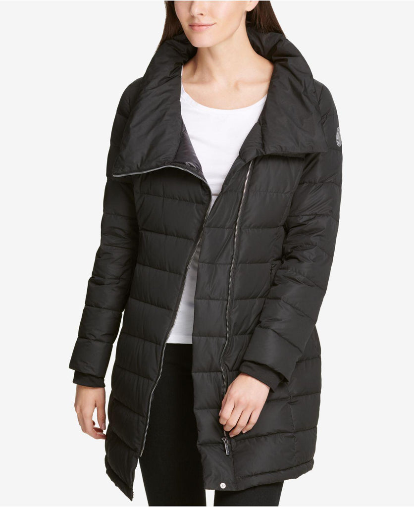 dkny asymmetrical puffer coat