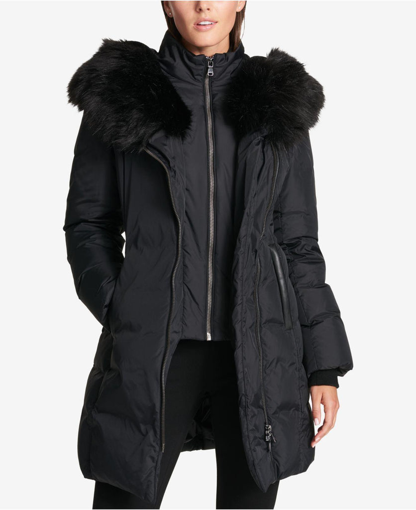 dkny asymmetrical puffer coat