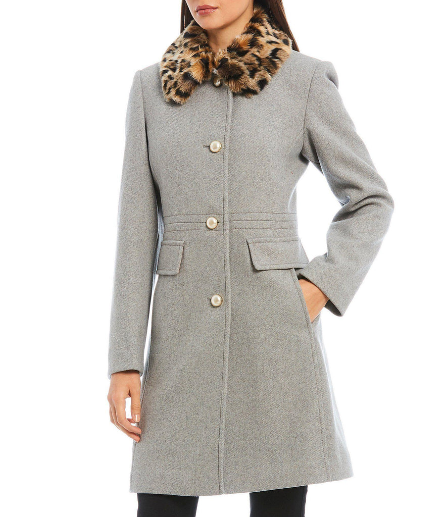 kate spade grey coat with fur