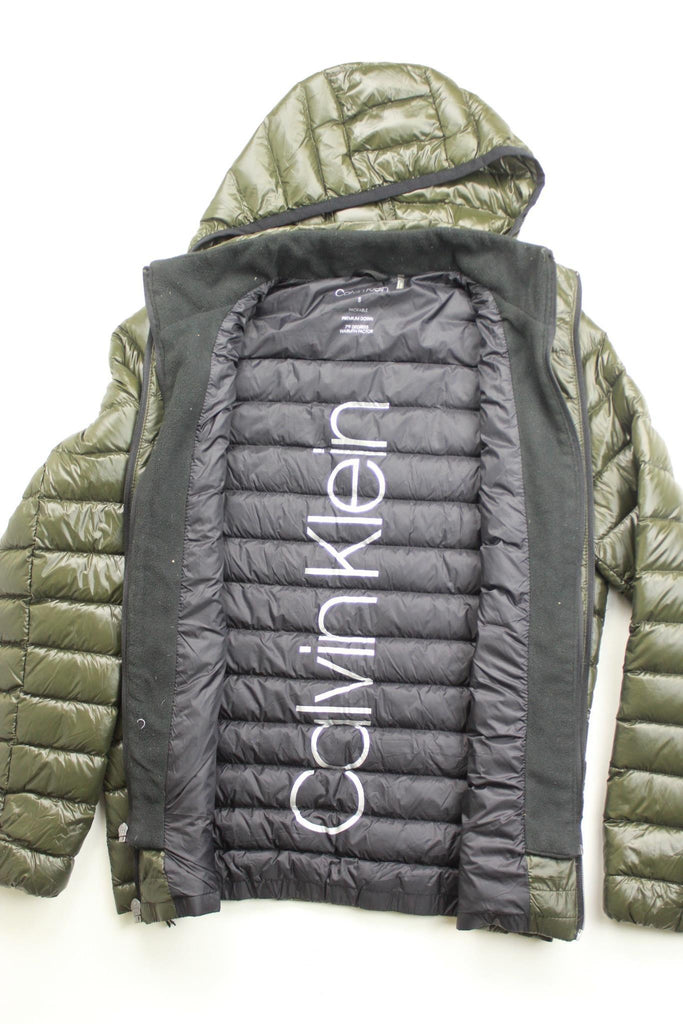 calvin klein packable down coat with detachable hood