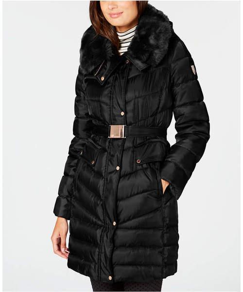 vince camuto long belted puffer coat