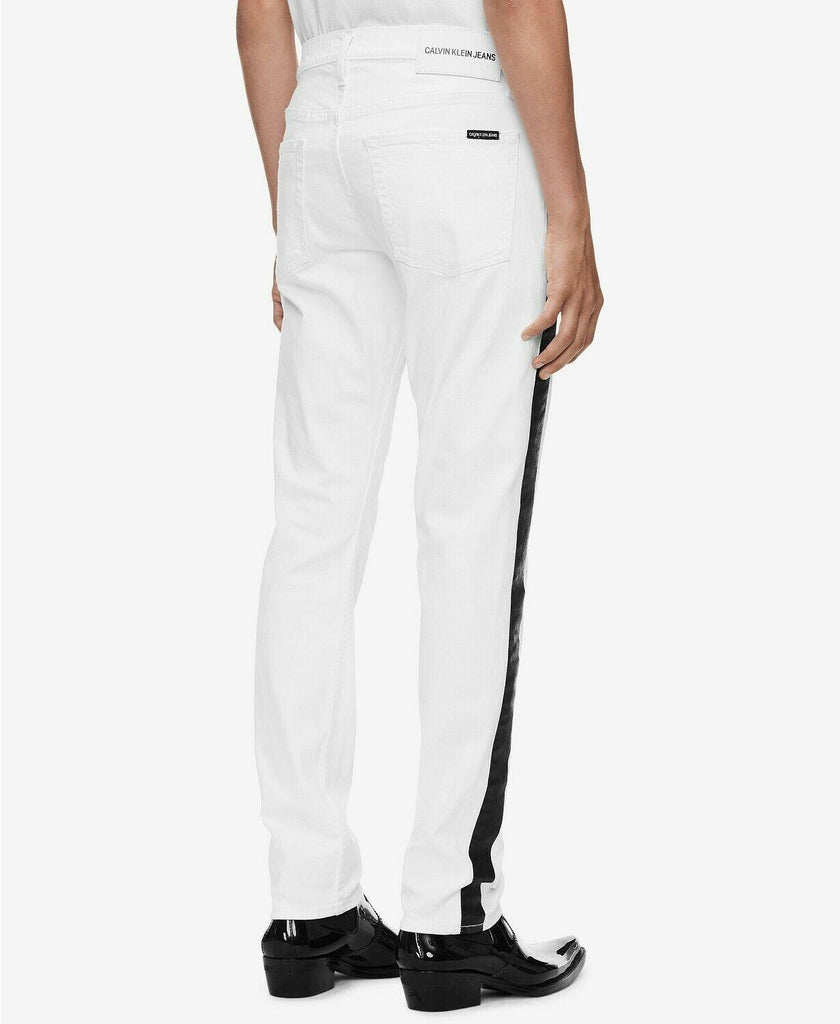 mens white jeans with side stripe