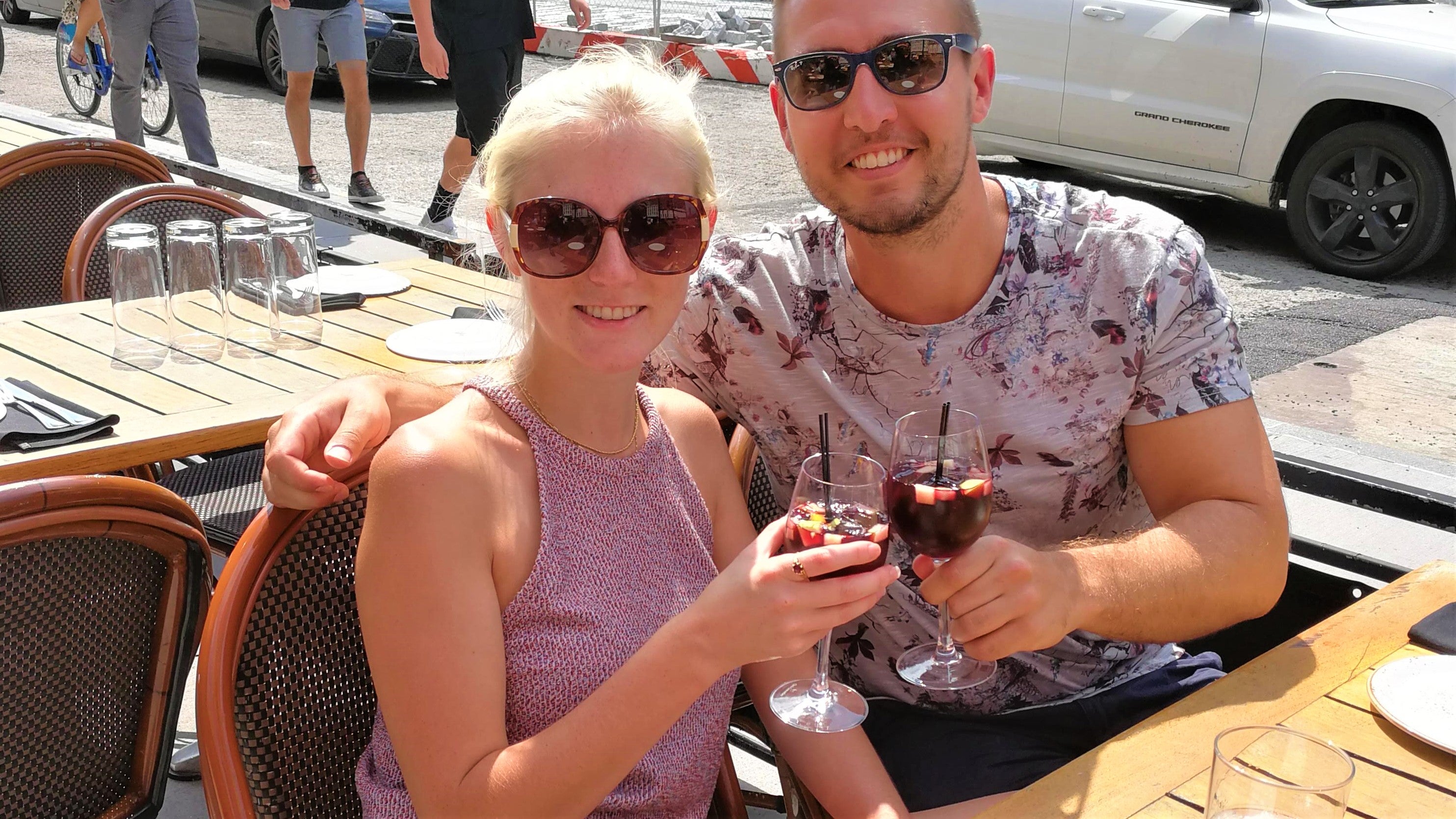 Amelia and TJ enjoying sangria at Dos Caminos.