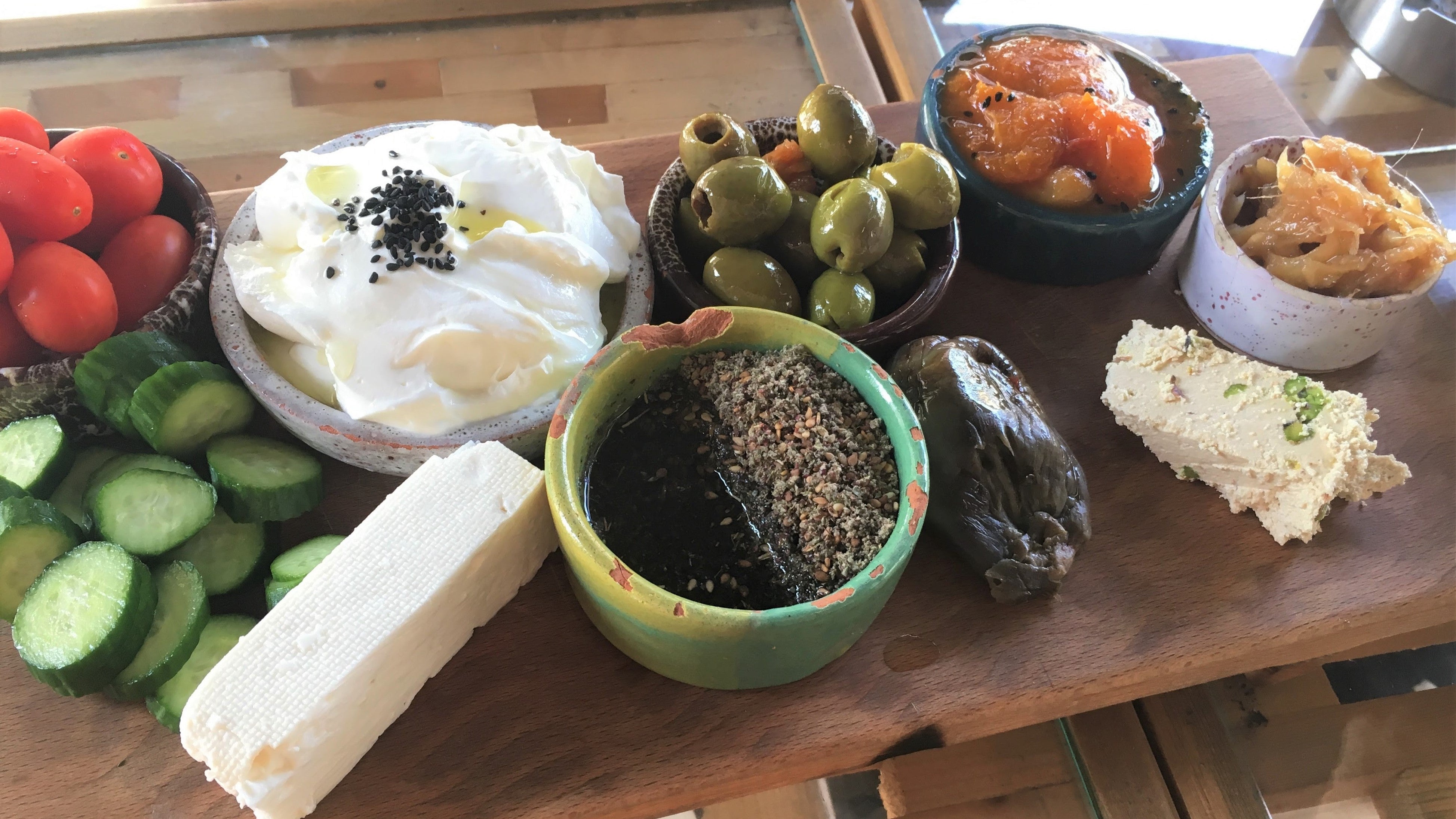 Mediterranean breakfast spread at Fina in Beirut