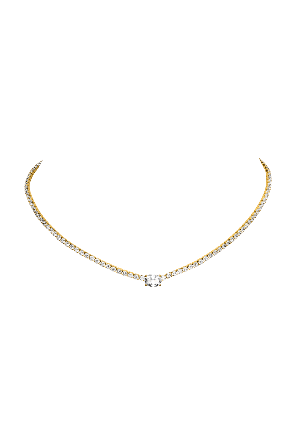 Oval Tennis Necklace 14K Gold Plated