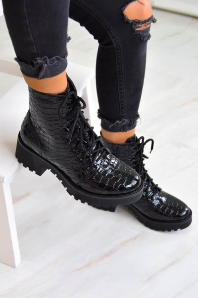 chunky black boots lace up