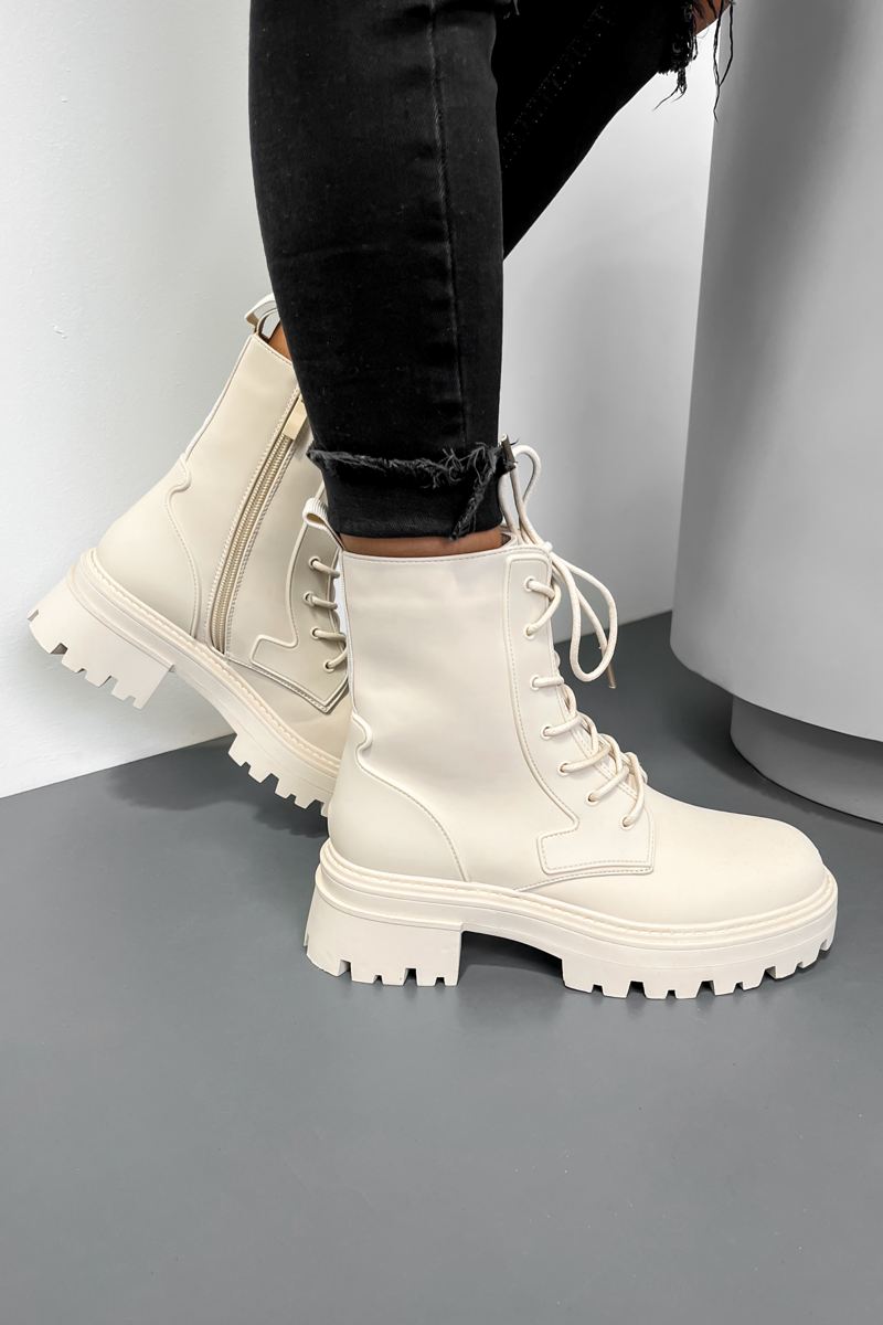 beige boots lace up