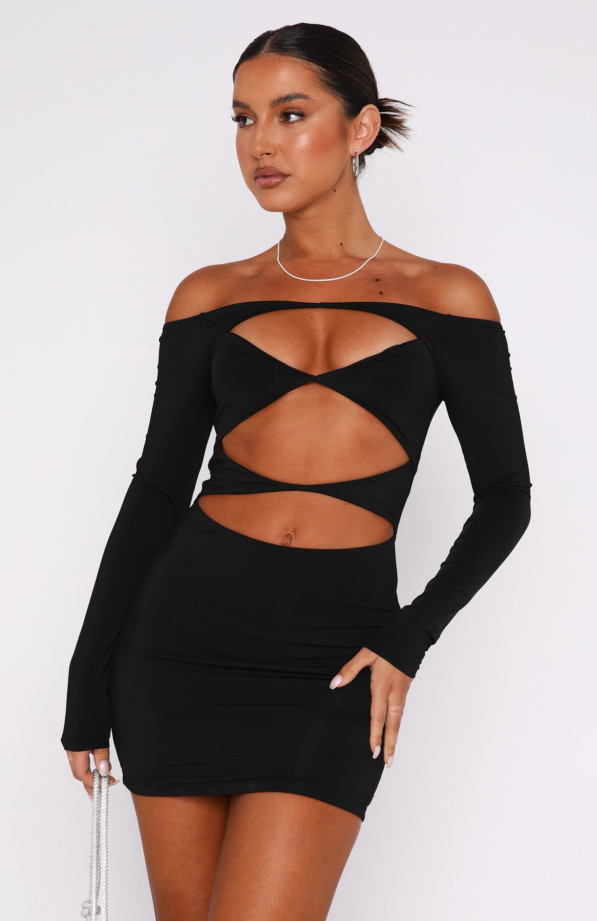 black long sleeve dress with cut out