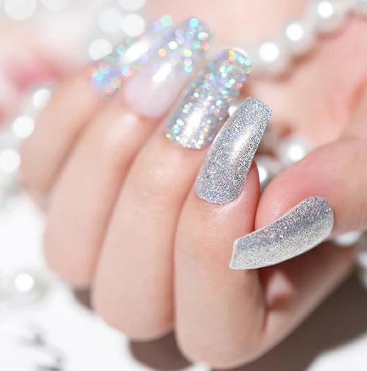 silver glitter nails