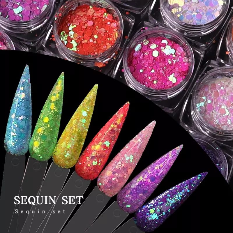 Buy this Set of 12 Pastel Aurora Sequins and Nail Glitter in India!
