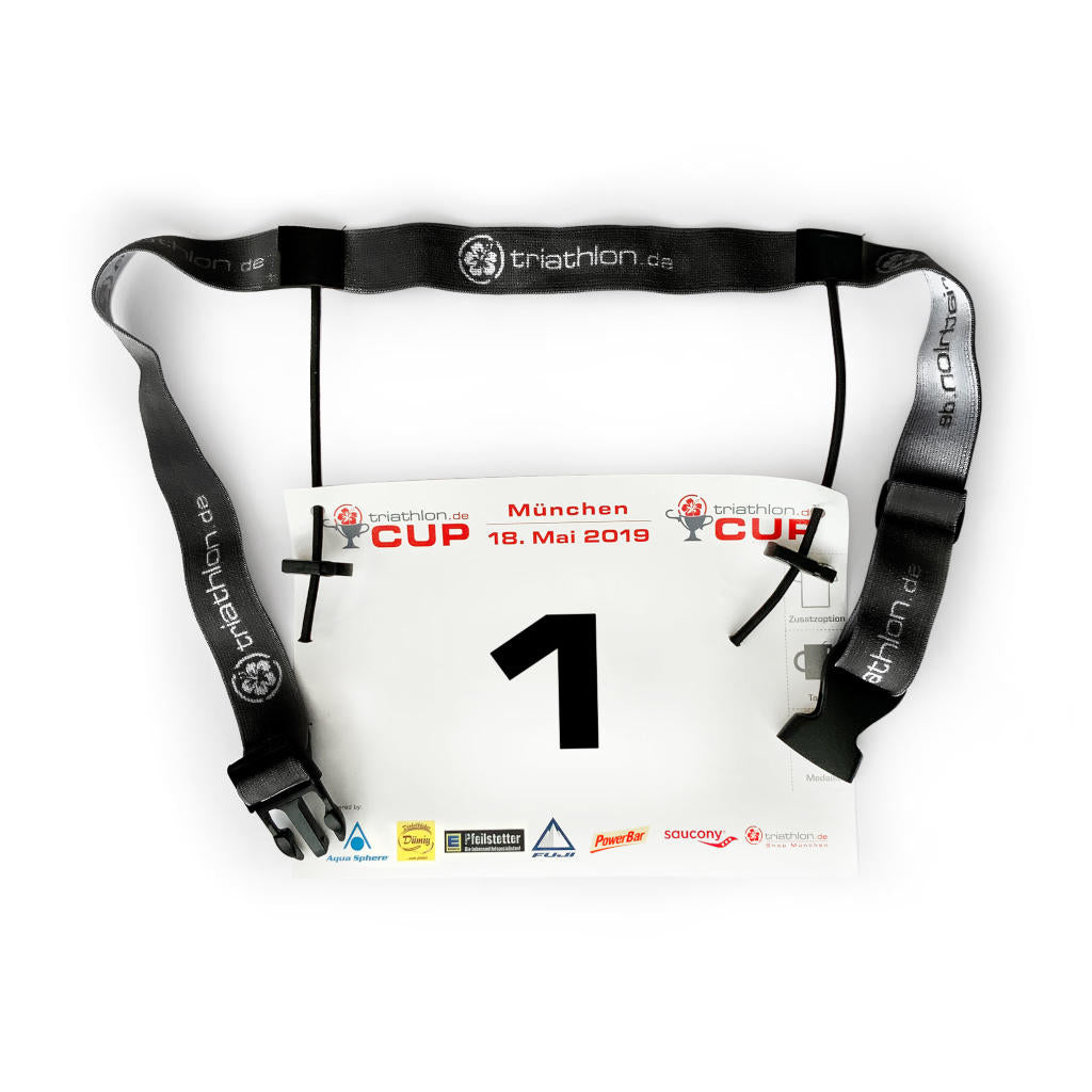 Triathlon Startnummer-Gürtel mit elastischen Schnürsenkeln in schwarz 