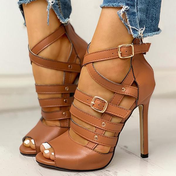 solid buckle strap heeled sandals