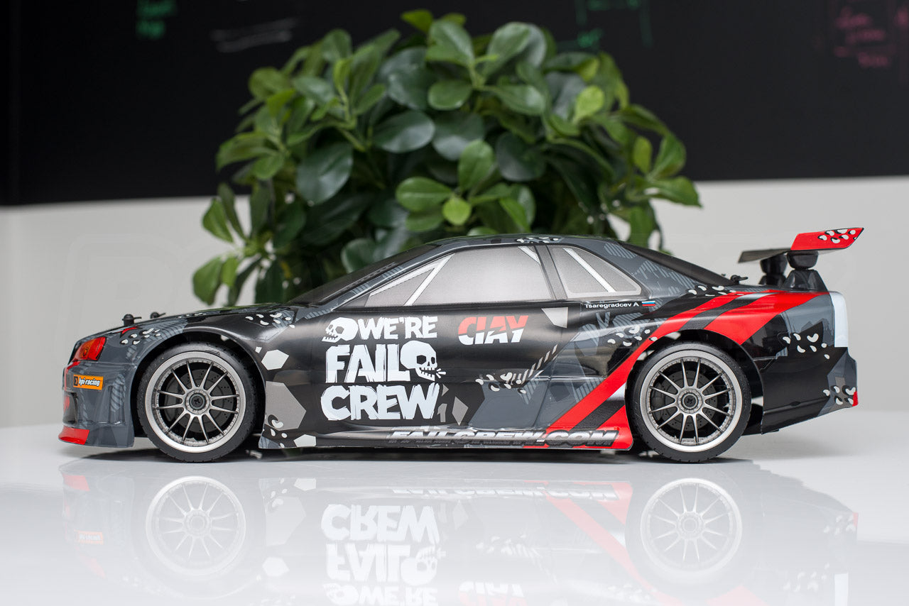 HPI Racing E10 Drift Nissan GT-R R34 Review body side on table