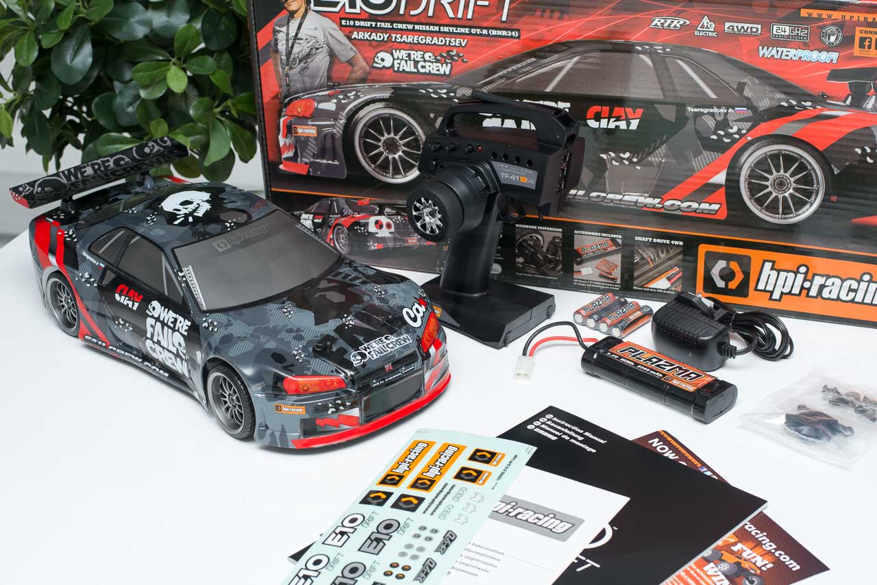 HPI Racing E10 Drift Nissan GT-R R34 Review unboxing box contents