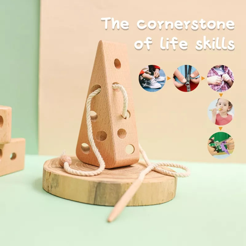 Cheese Puzzler, Threading Game Montessori Toy