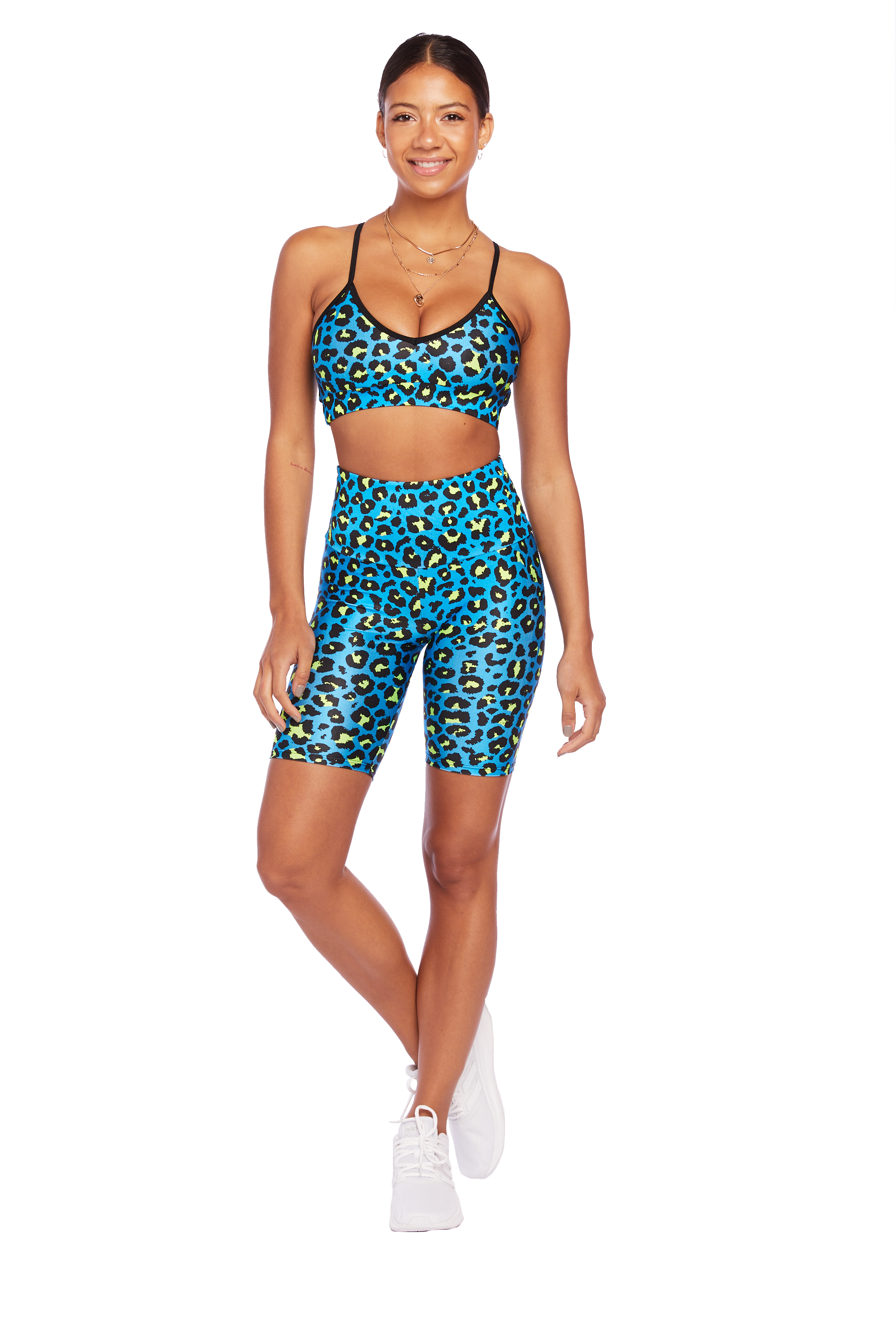 Neon Blue Cheetah Biker Shorts 