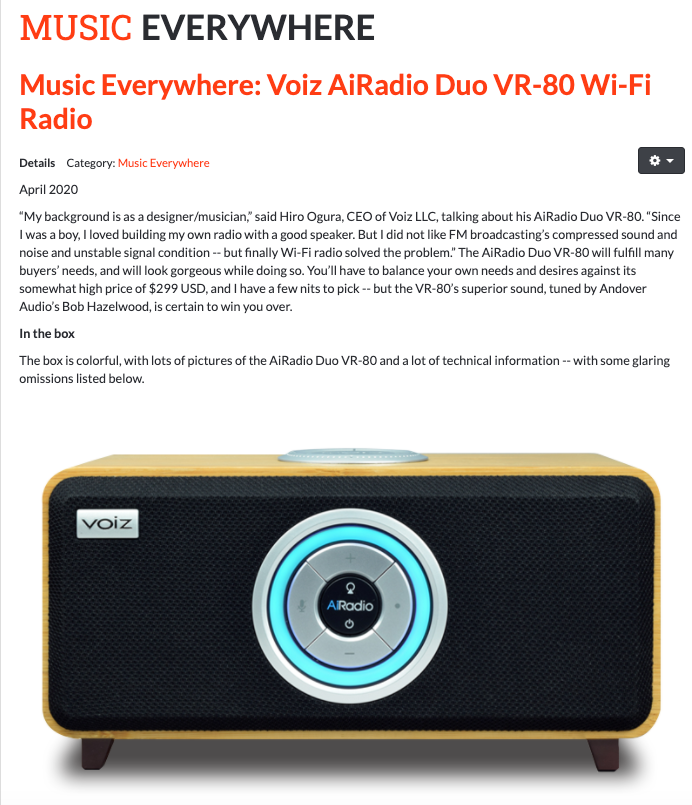 SoundStage Xperience Music Everywhere Review Voiz AiRadio Duo VR-80
