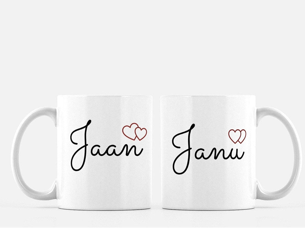 Jaan and Janu mugs, two different style, romantic couples gift ...