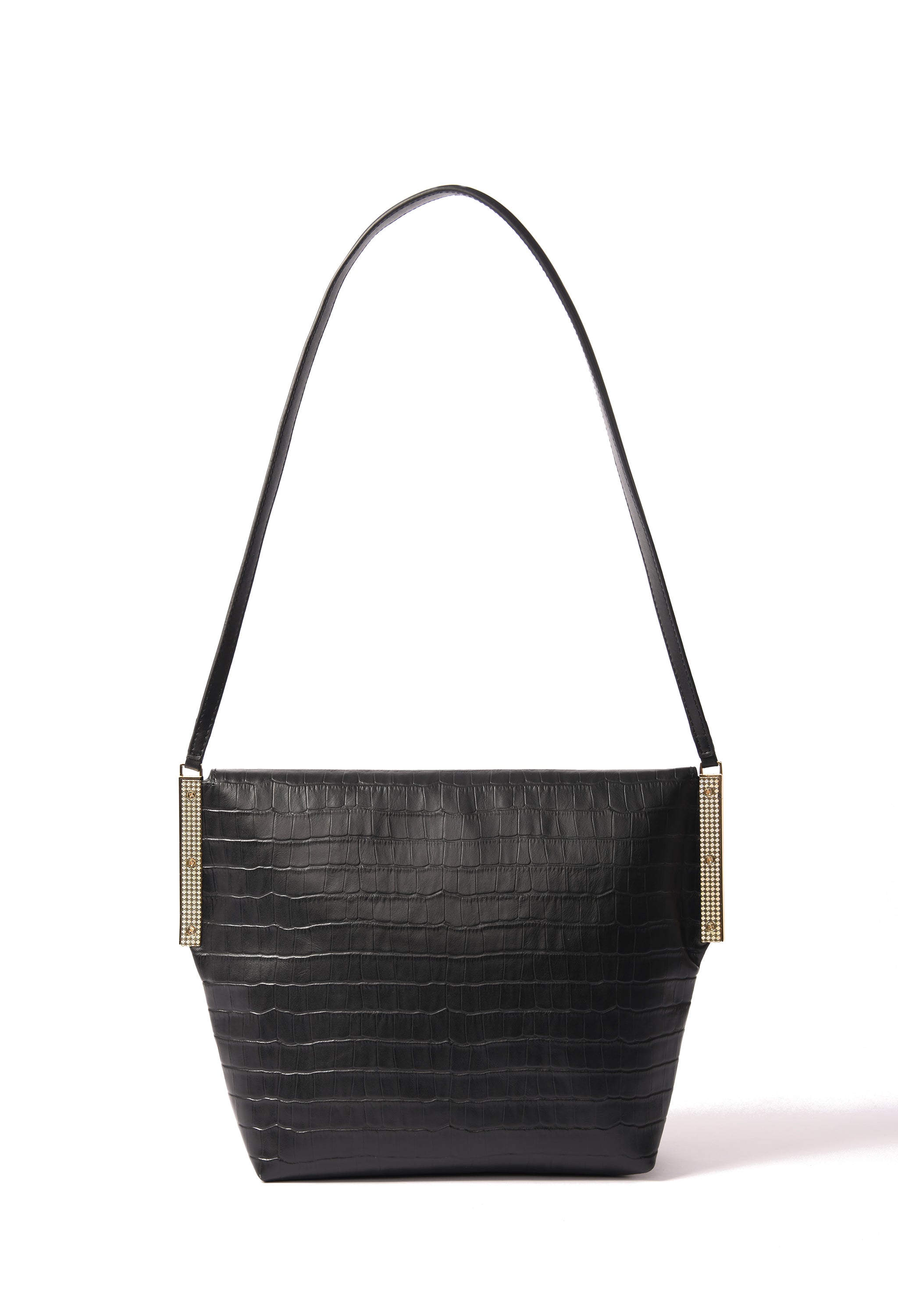 Giselle Bag in croco embossed leather, Black