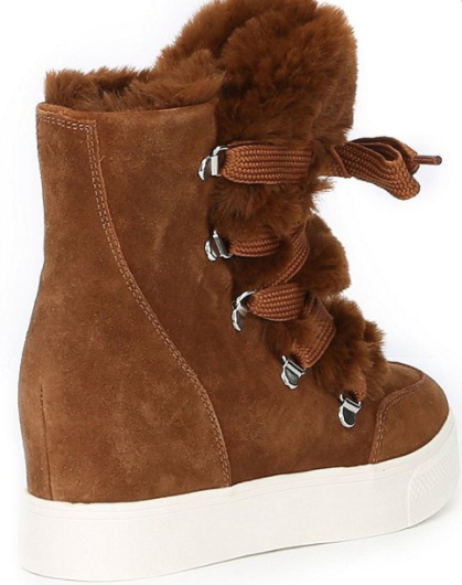Suede Faux Fur Lined Wedge Lace Up 