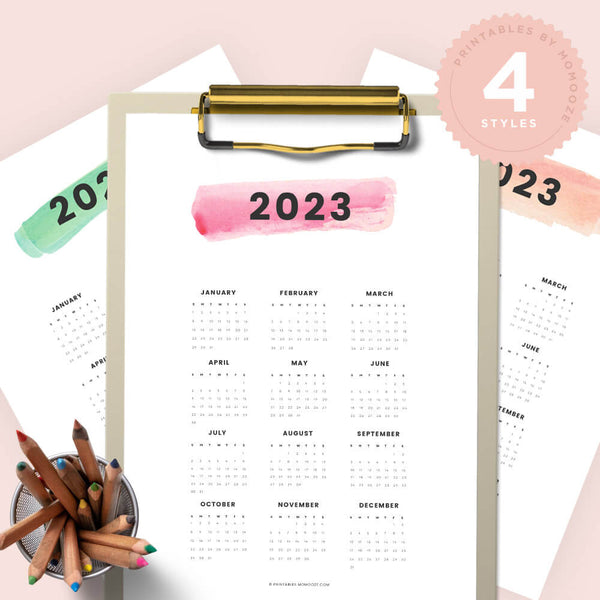 Free 2023 Printable Calendar - Watercolor – Printables by momooze