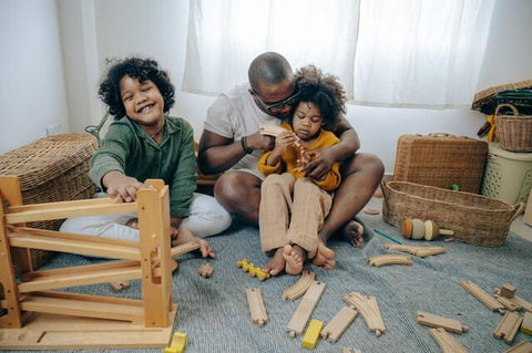 Happy kids playing construction