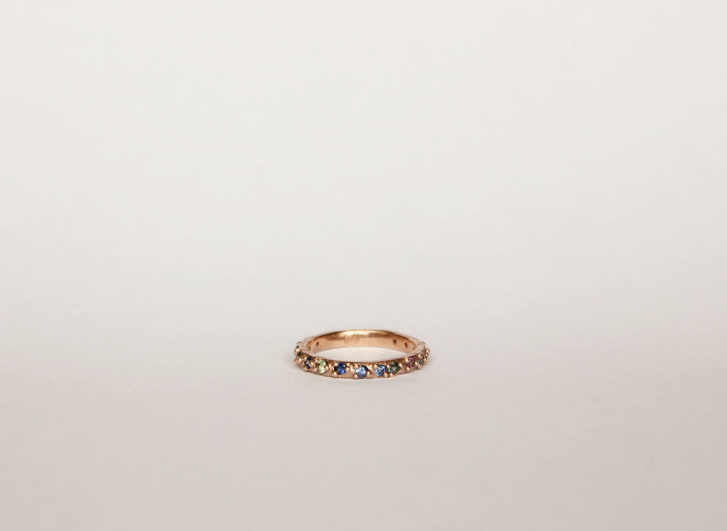 rose gold ring band with sapphires