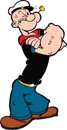 Popeye the Sailor standing with a pipe in his mouth 