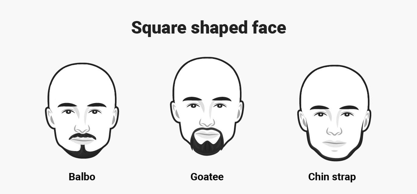 Square face with Balbo, Goatee, Chin strap beard