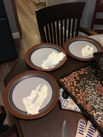 Cheese smeared on plates