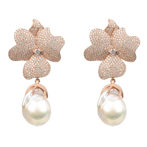 Latelita Flower Baroque Pearl Earring Rosegold