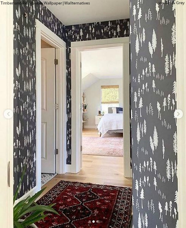 Peel & Stick Wallpaper Turns Boring Beige into Beautiful - Girl & Grey Rustic Trees Wall Decor - Removable Wallpaper from Wallternatives