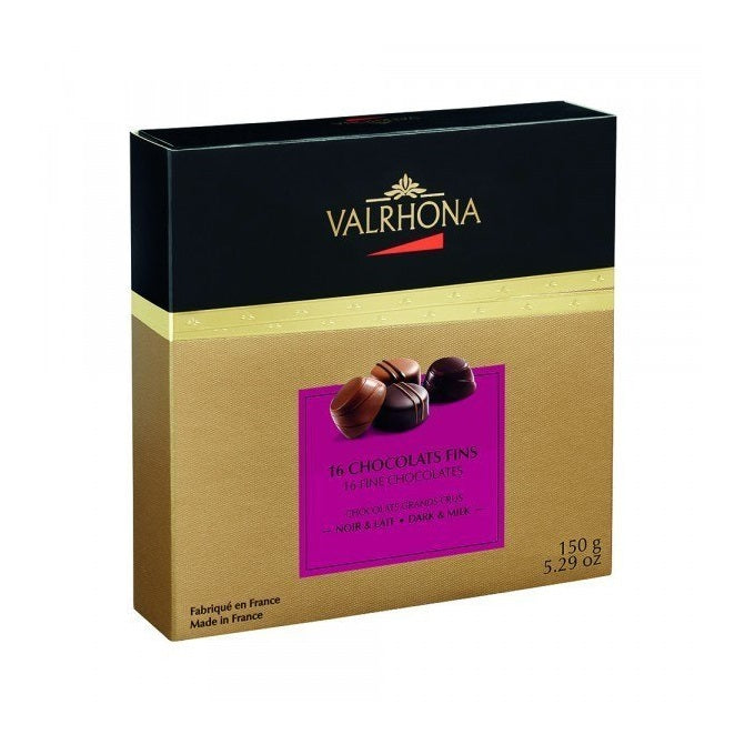 Coffret 16 chocolats lait et noir assortis - Valrhona