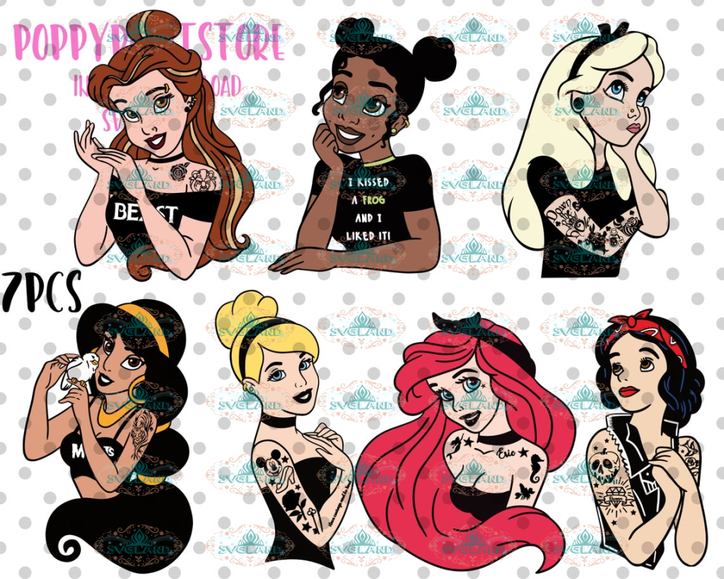 Download 7pcs Layered Punk Disney Princess Svg Disney Trip Svg Punk Princes Svglandstore SVG, PNG, EPS, DXF File