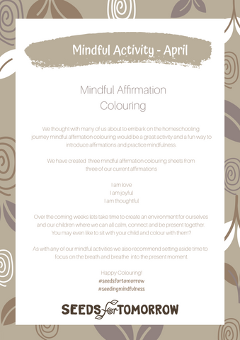 Seeds for Tomorrow - Mindful Activitity - Mindful Affirmation Colouring