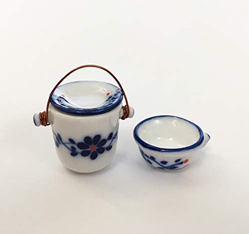 Dollhouse Miniature  Chamber Pot Set in Blue and White