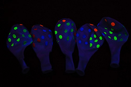 50 NEON UV Black Polka Dots 11" Glow Blacklight Reactive Party Latex Balloons