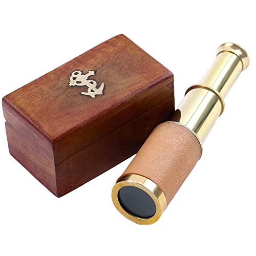 Brass 6" telescope collectible vintage pirate spyglass telescope brown leather 